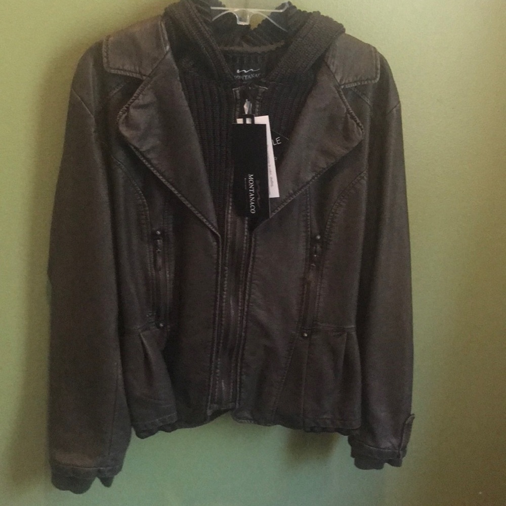 Faux leather hooded jacket